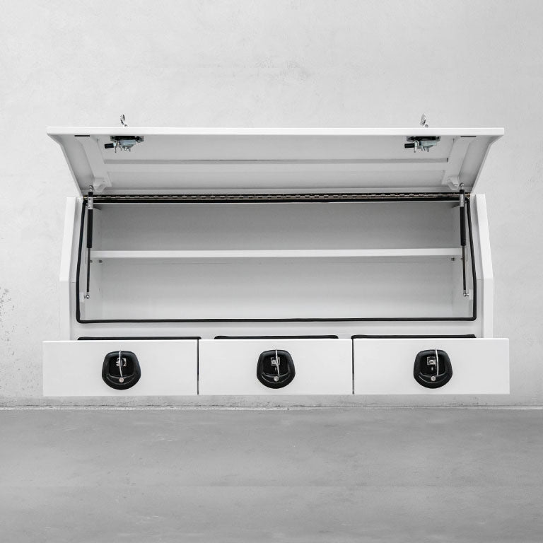 1800 Side opening tool box with external drawers - White