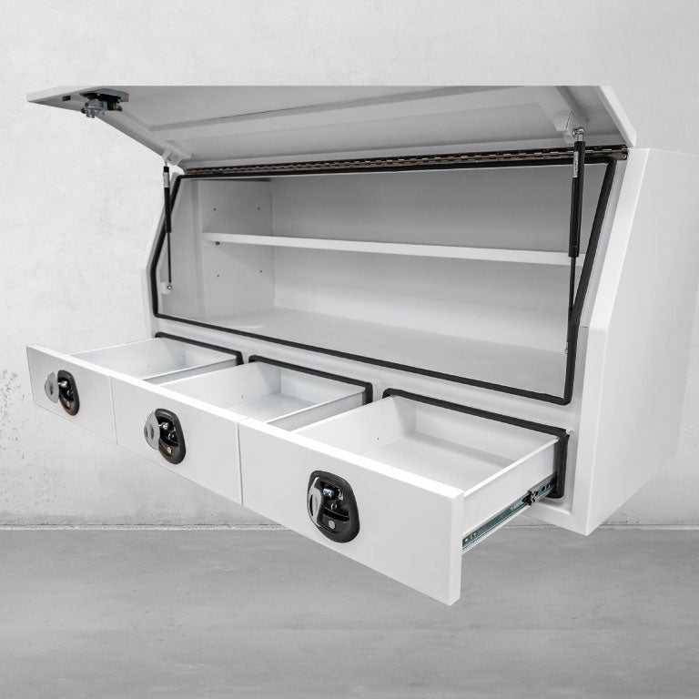 1800 Side opening tool box with external drawers - White